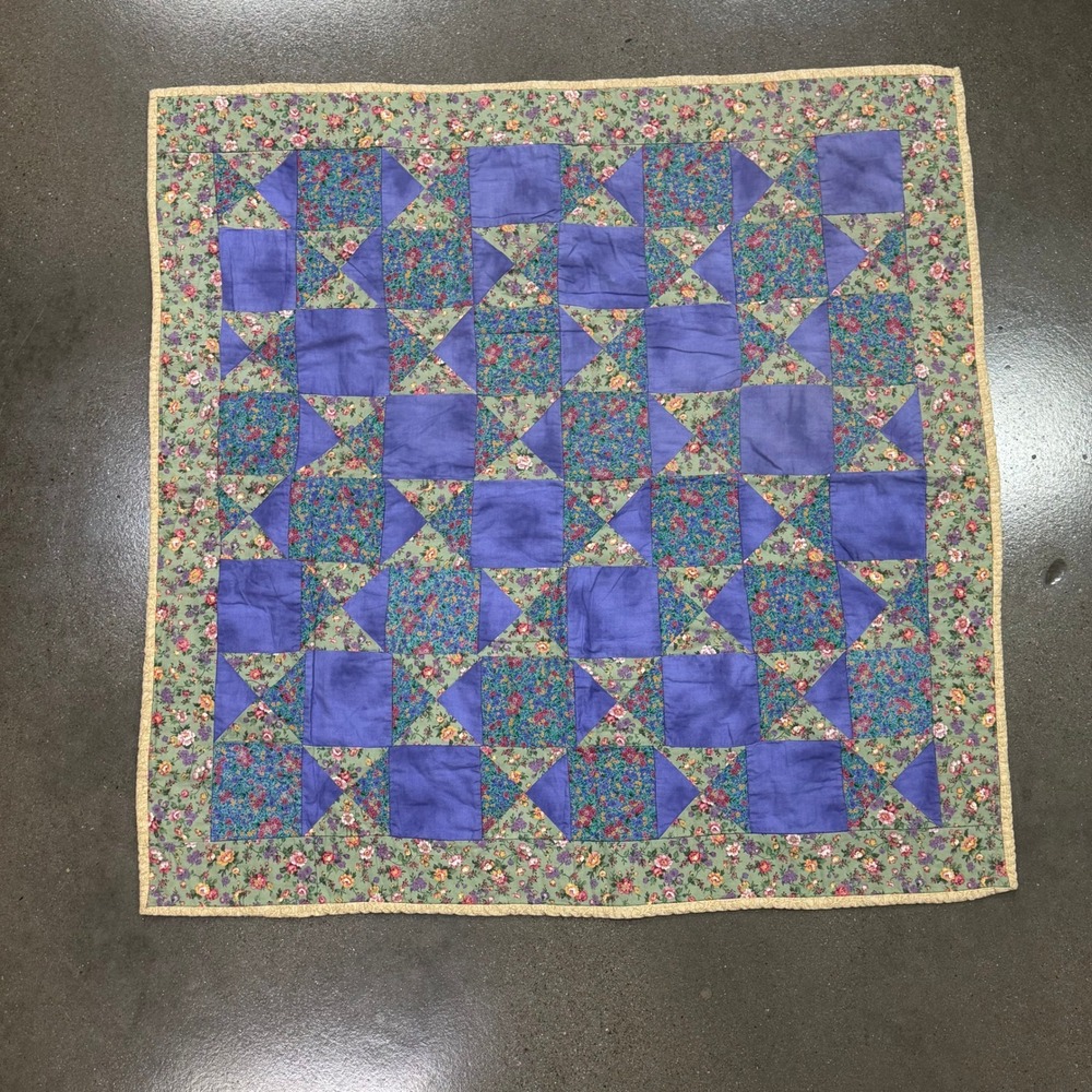 Handmade Patchwork Quilt Purple Green Floral Lap Throw 39x39